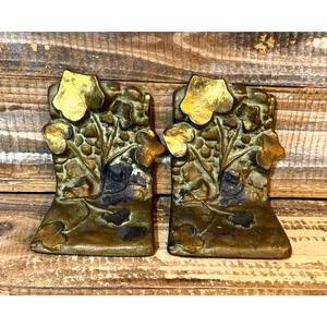 Antique McClelland Barclay Bronze Vining Ivy Bookends Signed Pair 5" Tall x 4"